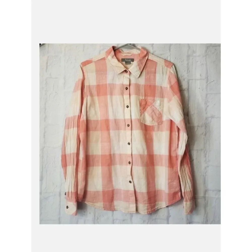 NATURAL REFLECTIONS Gingham Plaid Cotton Button-Down Shirt Large